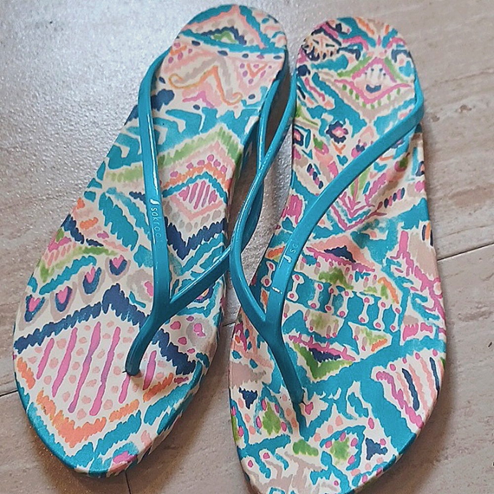 Sakroots Aqua Flip Flops